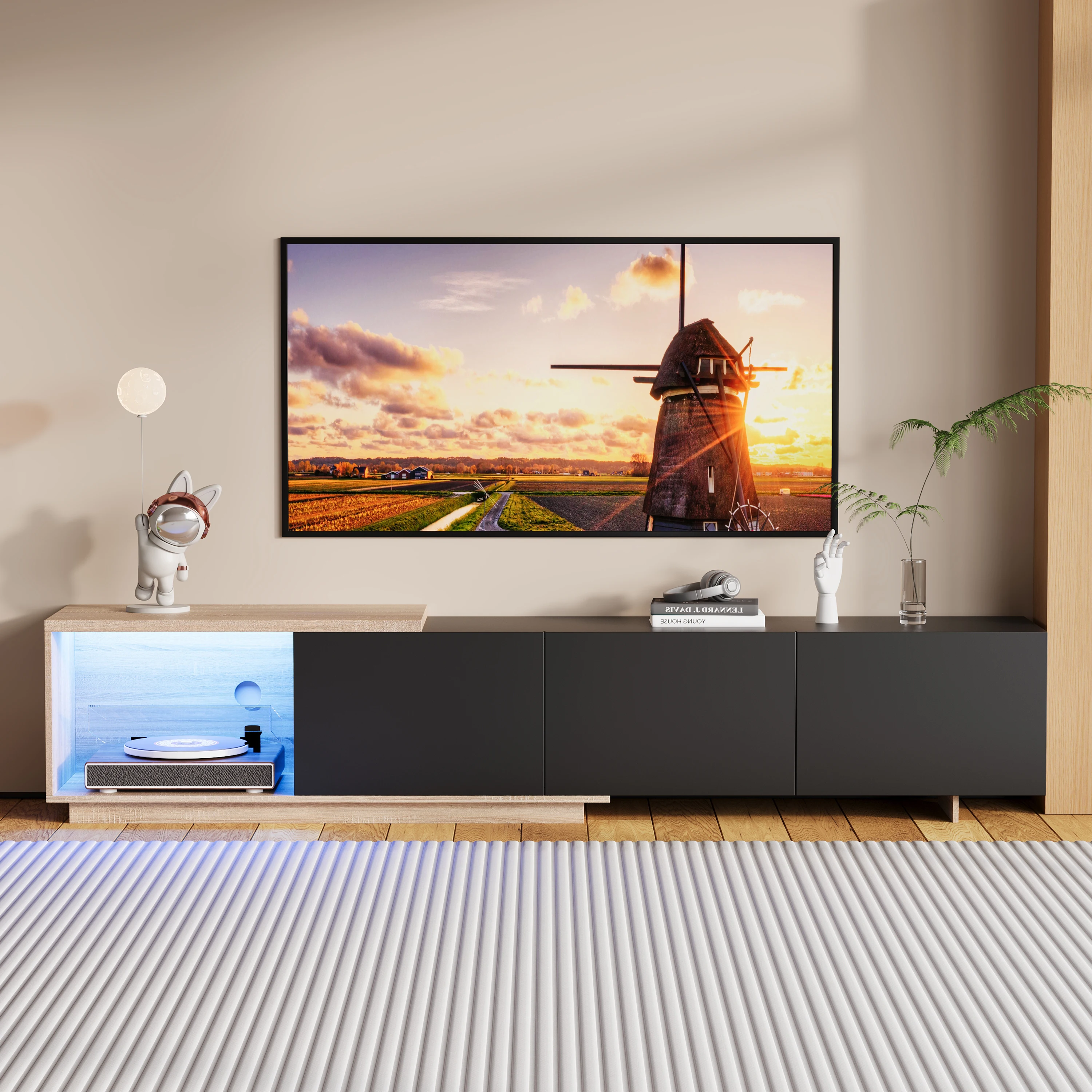 Mobili TV Estensibile 163-240cm con 3 Cinturine Mobili TV Bianco con Illuminazione LED Mobili Tele Moderne per Televisione da 65 Polzi