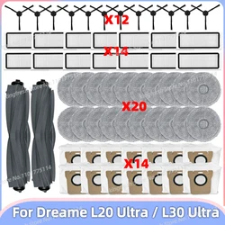 Compatible con Dreame Bot L20 Ultra / L20 Ultra Complete RLX41CE / L30 Ultra - accesorios, piezas, rodillo principal, cepillo lateral, filtro HEPA, paño de fregona, bolsa de polvo