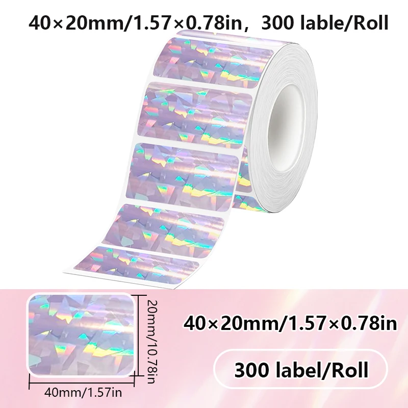40x20MM Kompatibel mit Phomemo M110 M220 M200 Selbstklebendes Farblaser-Thermopapier, E210 P50 Detong P1 HPRT T20 MAKER