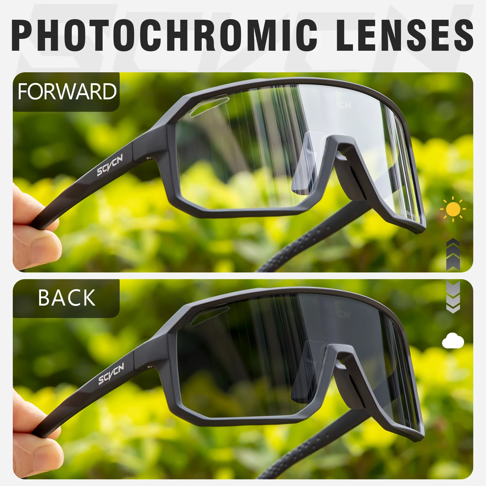 SCVCN Neue Radfahren Sonnenbrillen für Männer Photochrome Rahmen Radfahren Gläser Motorrad Fahrrad Reiten Frauen Sonnenbrille UV400 Brillen