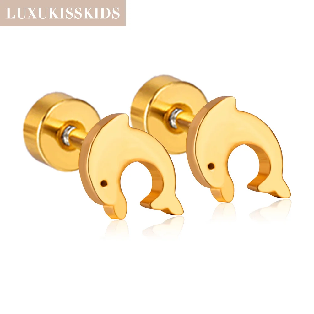 Luxukis skids klassische Edelstahl Ohrringe Delphin Stud Piercing für Frauen/Mädchen Schraub rucksack vergoldeten Modeschmuck