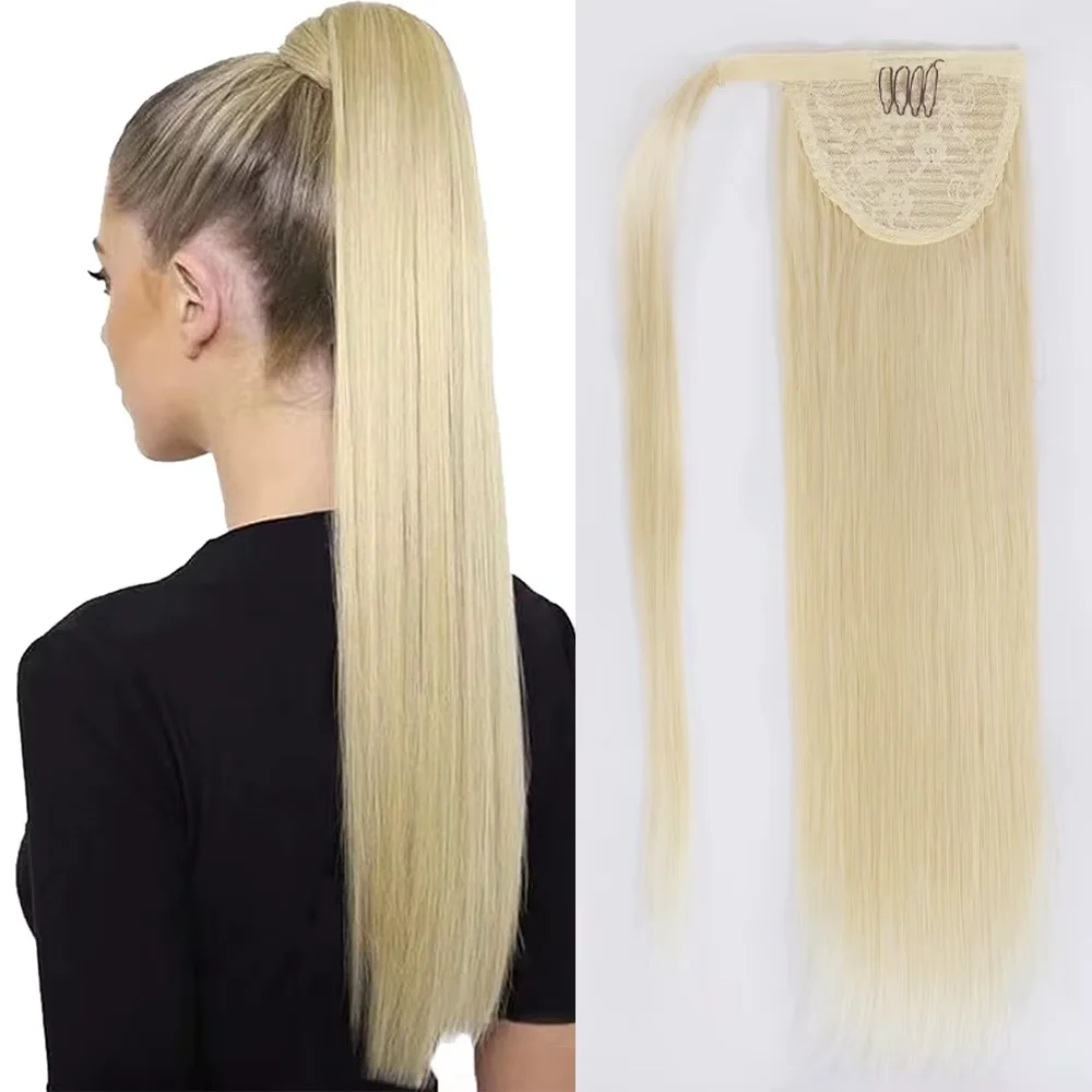 613 شقراء مستقيم ذيل حصان مقاطع الشعر البشري في البرازيلي 100% وصلة إطالة شعر طبيعي عصا سحرية لصق الاعوجاج حول ذيل حصان #1