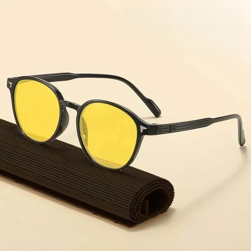 Lunettes de Vision nocturne à lentille jaune à monture ronde pour hommes et femmes, ultralégères, bloquant la lumière bleue, Protection des yeux, pour la conduite