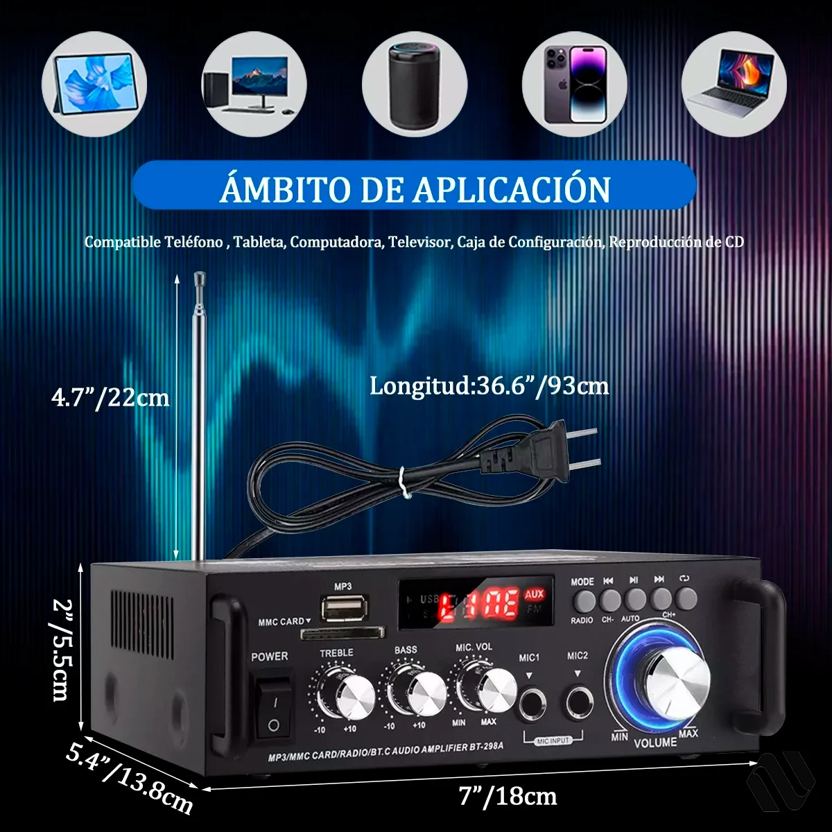 Audio amplifier Bluetooth 2 Canale 600w for home car