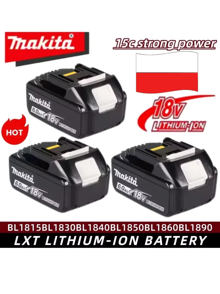 Oryginalna bateria Makita 6Ah do akumulatorów Makita 18V BL1830B BL1850B BL1850 BL1840 BL1860 BL1815 – zamienna bateria litowa. — 2