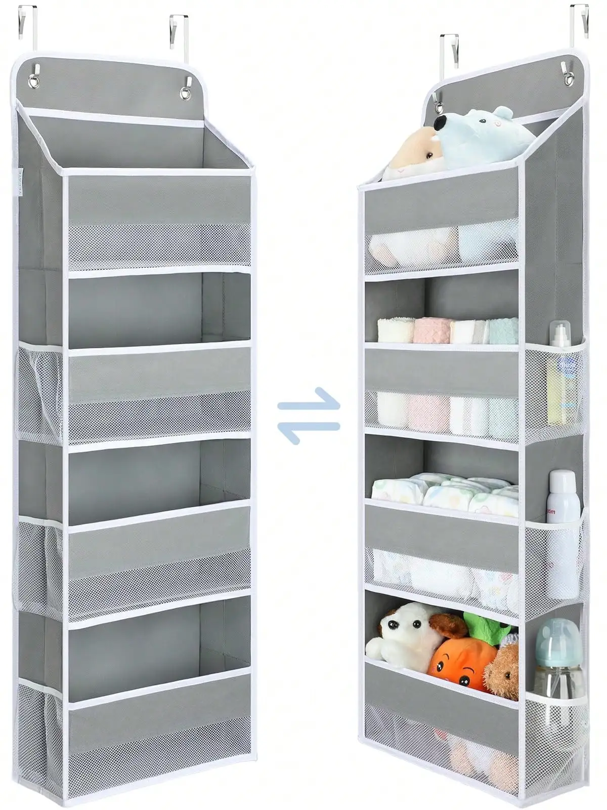 Over The Door Organizer, 35.2lbs Load Stuffed Animal Storage Hanging, Swing-Proof Bathroom Organizers And Storage With 4 Bins 6 Side Pockets For