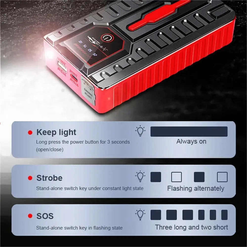 49800mAh Car Jump Starter Power Portable Booster Jumper Box Power Bank Battery Charger For Petrol Cars 6.0L Or Diesel Cars 4.0L