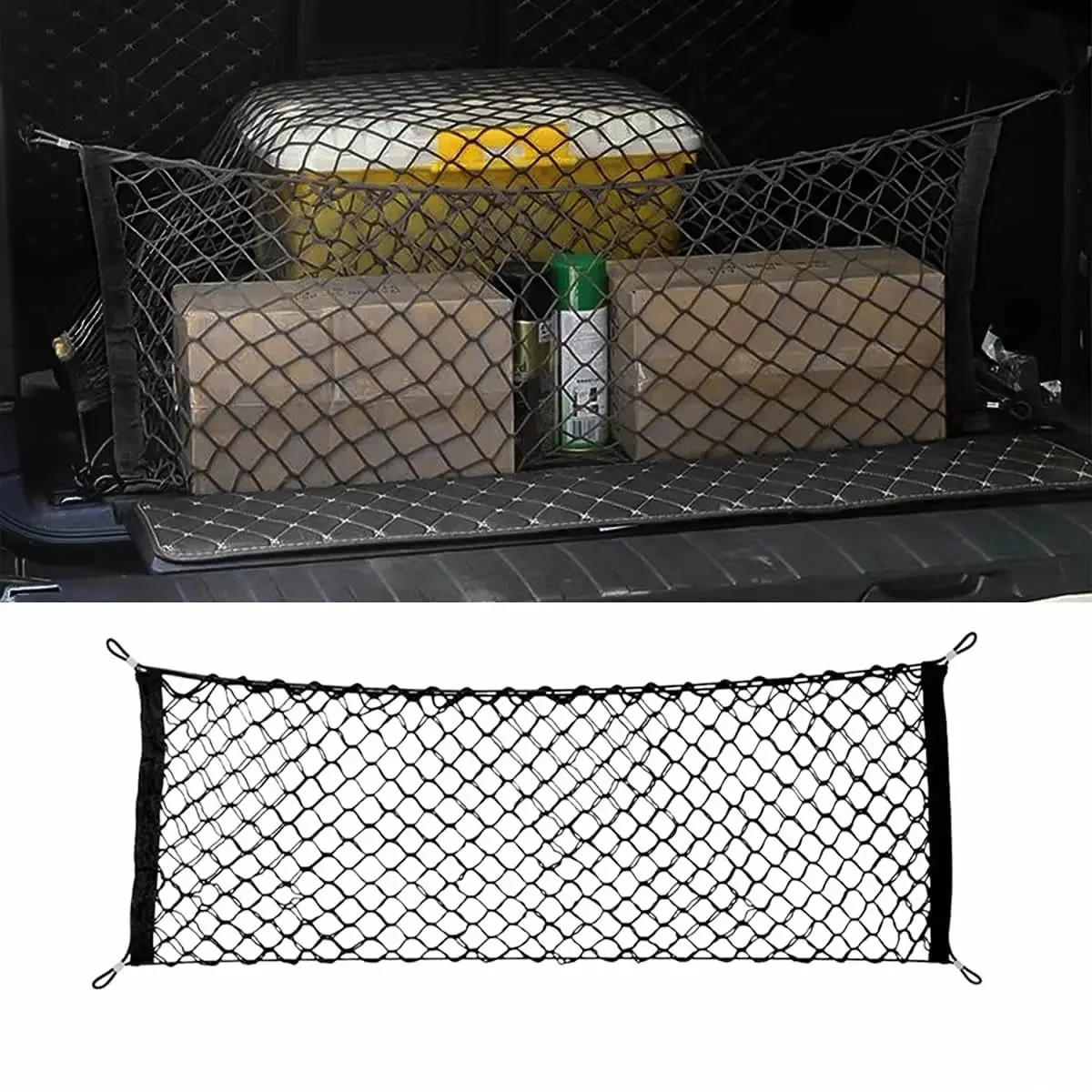 Regulowana 90*40 CM uniwersalna koperta przechowywanie bagażu w bagażniku samochodowym sieć ładunkowa-uniwersalna rozciągliwa ciężarówka netto z 4 hakami — zdjęcie 2