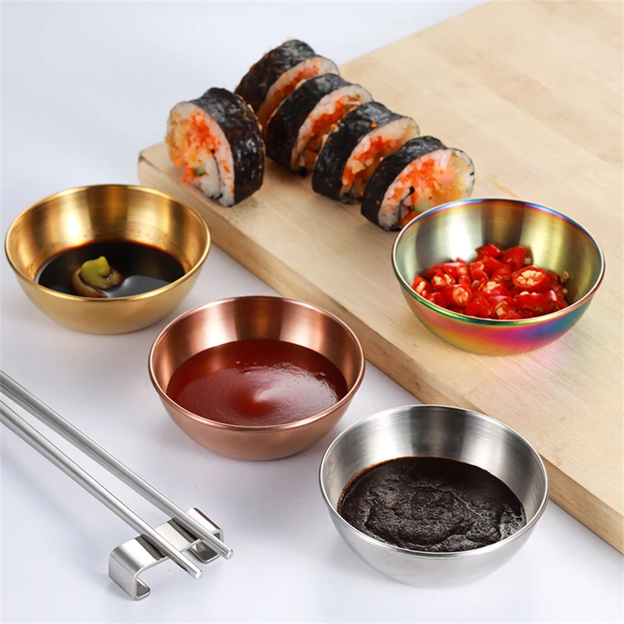 4 Pack Stainless Steel Sauce Dishes Mini Individual Saucers Bowl Round Seasoning Dishes Sushi Dipping Bowl Appetizer Plates