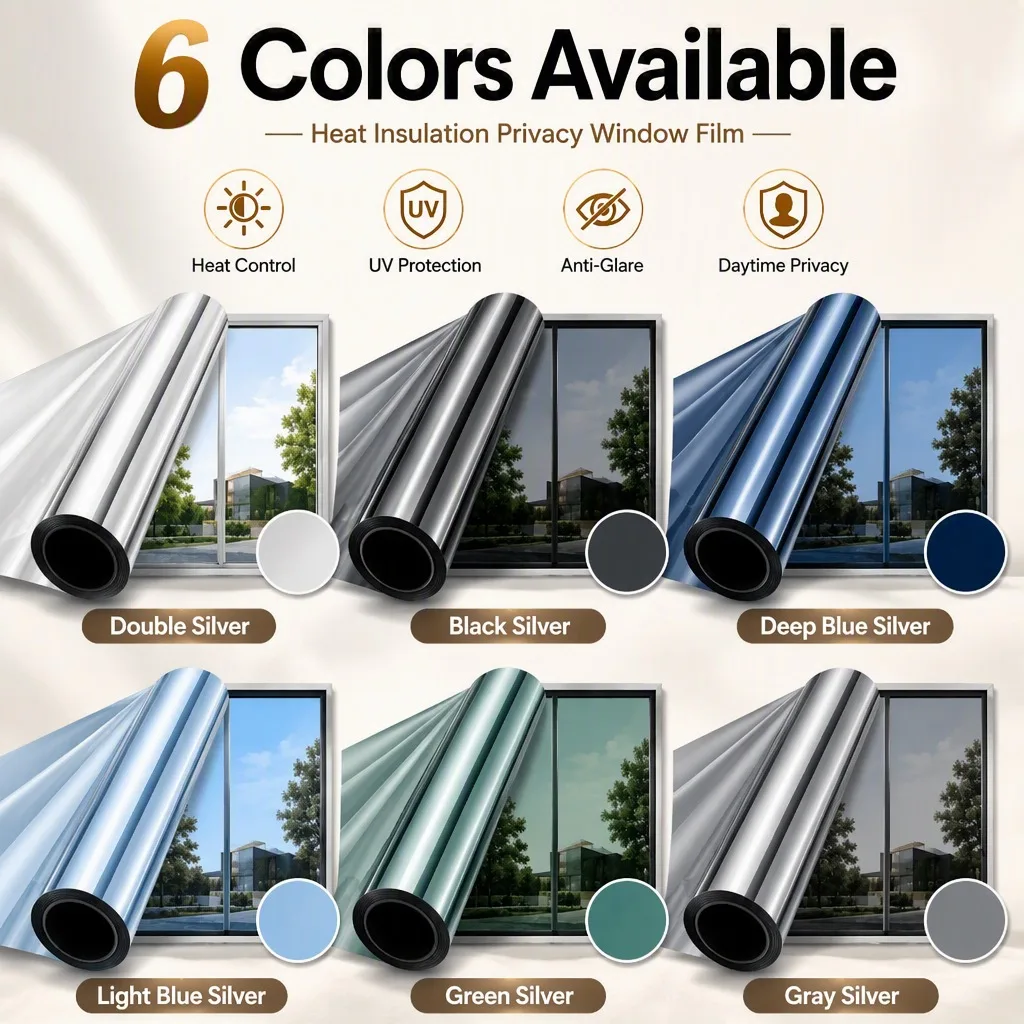 Large Size One Way Privacy Window Film Sun Block Heat Control Self Adhesive Static Cling for Home Office Glass