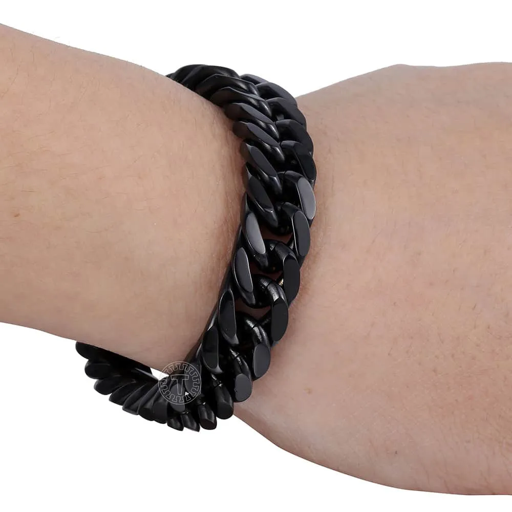 10mm Mens Bracelet Black Gold Silver Color Curb Cuban Link Chain 316L Stainless Steel Bracelet Jewelry