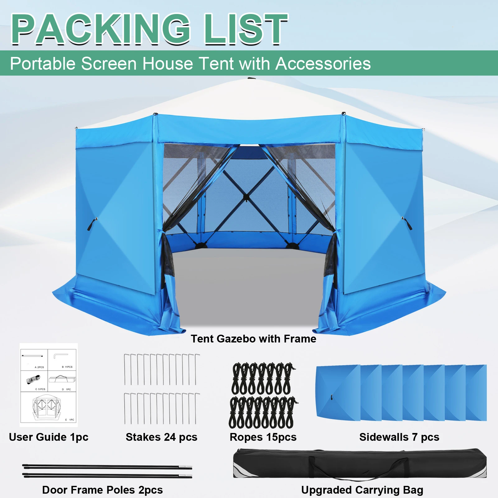 15x15ft Pop Up Gazebo Pavillon Screen Tent Screen House For Camping Screen Room With Mosquito Netting And Sidewall Hub Tent Instant Screened Canopy With Carrying Bag And Ground Stakes
