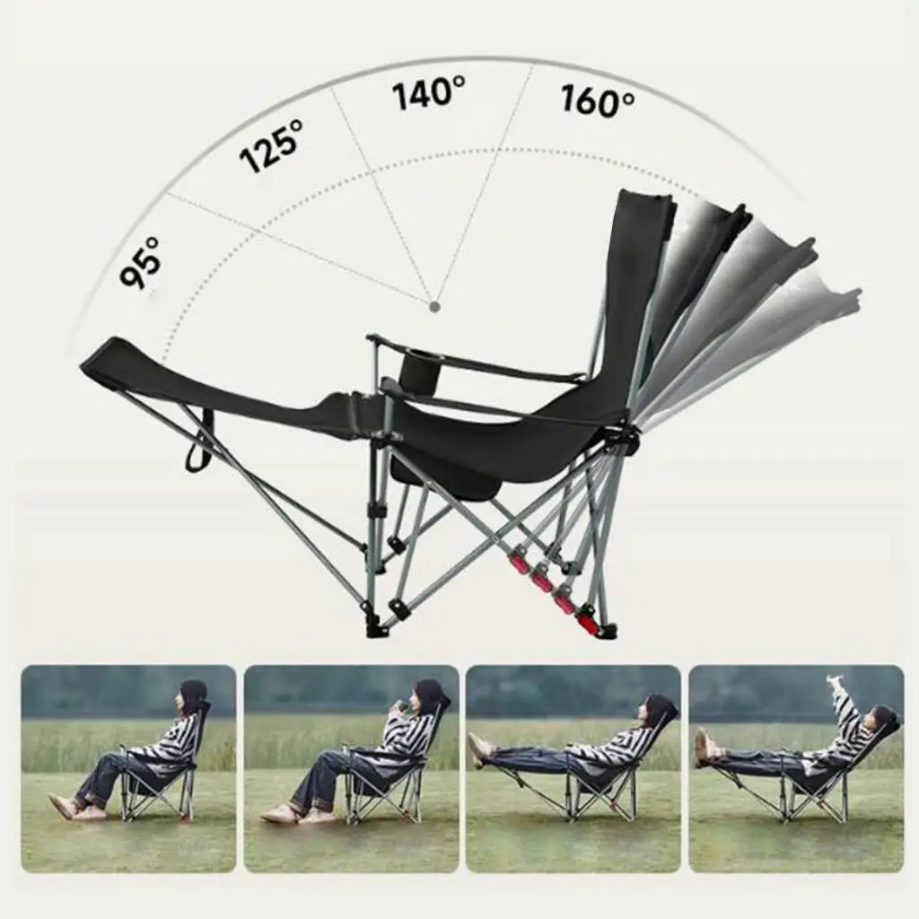 Outdoor Folding Lounge Chair with Foot Support Reclining Chaise Fishing Beach Chair Adjustable Angle for Garden Lawn Patio image 6