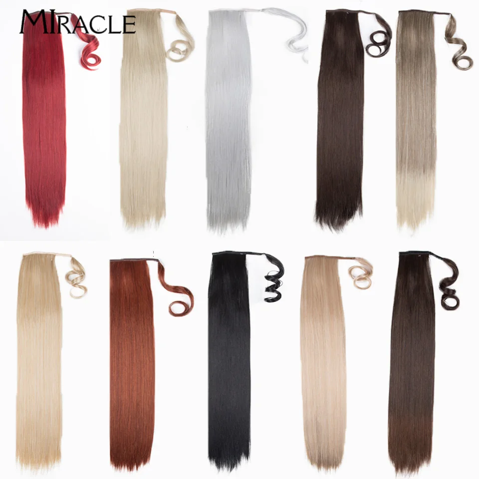 

MIRACLE Synthetic Hair Straight Wrap Around Clip In Ponytail Hair Extensions Ombre 32 Inch Heat Resistant Pony Tail Fake Hair