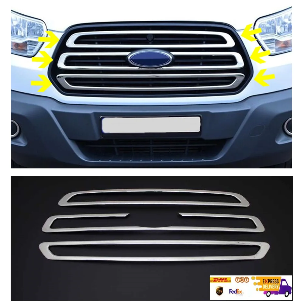 

For Ford Transit 2014-2019 Models. Chrome Front Grille 3 Pcs. Stainless Steel. A+ Quality. Car Accessories