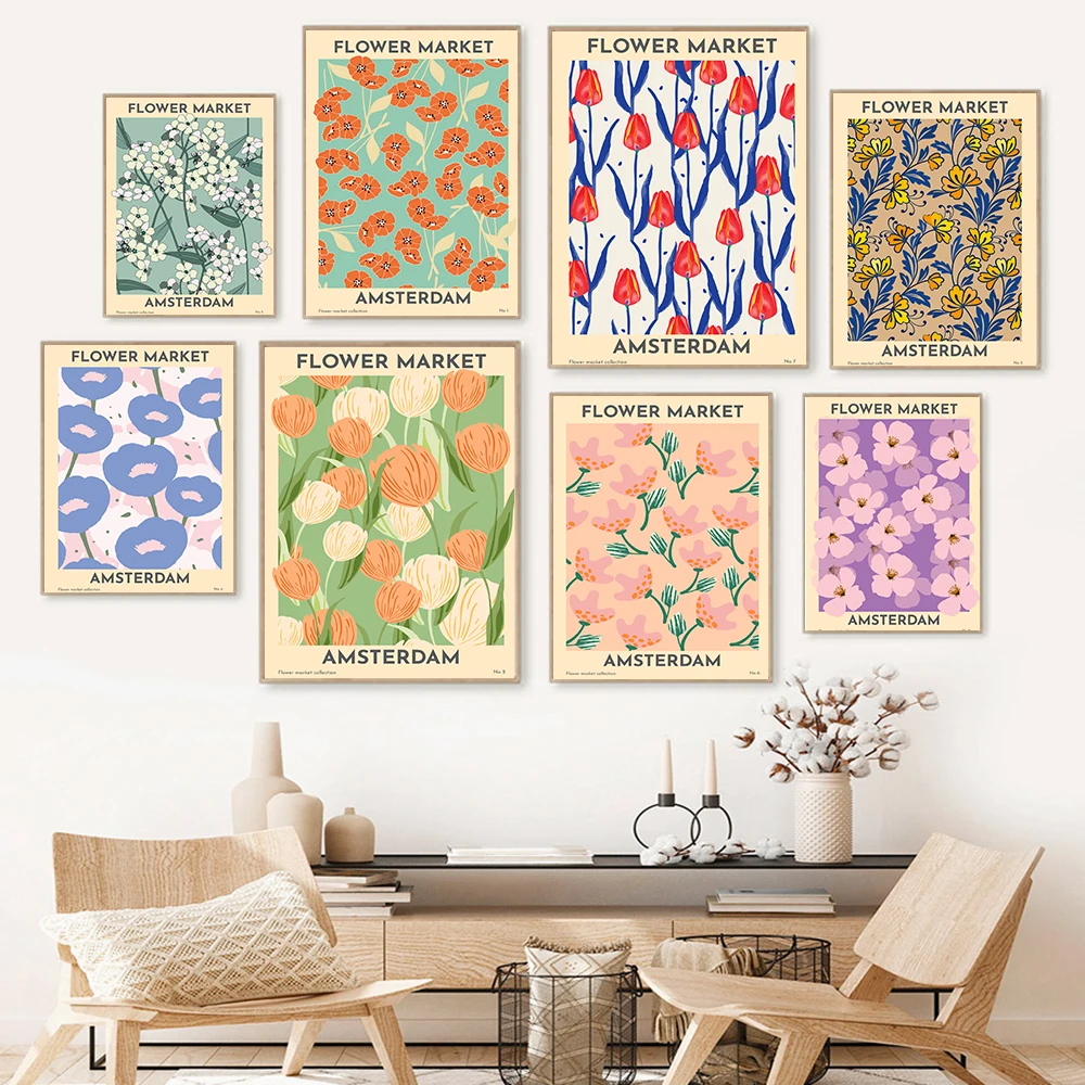 

Flower Market City Posters Prints Abstract Botanical Wall Art Colorful Canvas Painting Nordic Picture For Living Room Home Decor