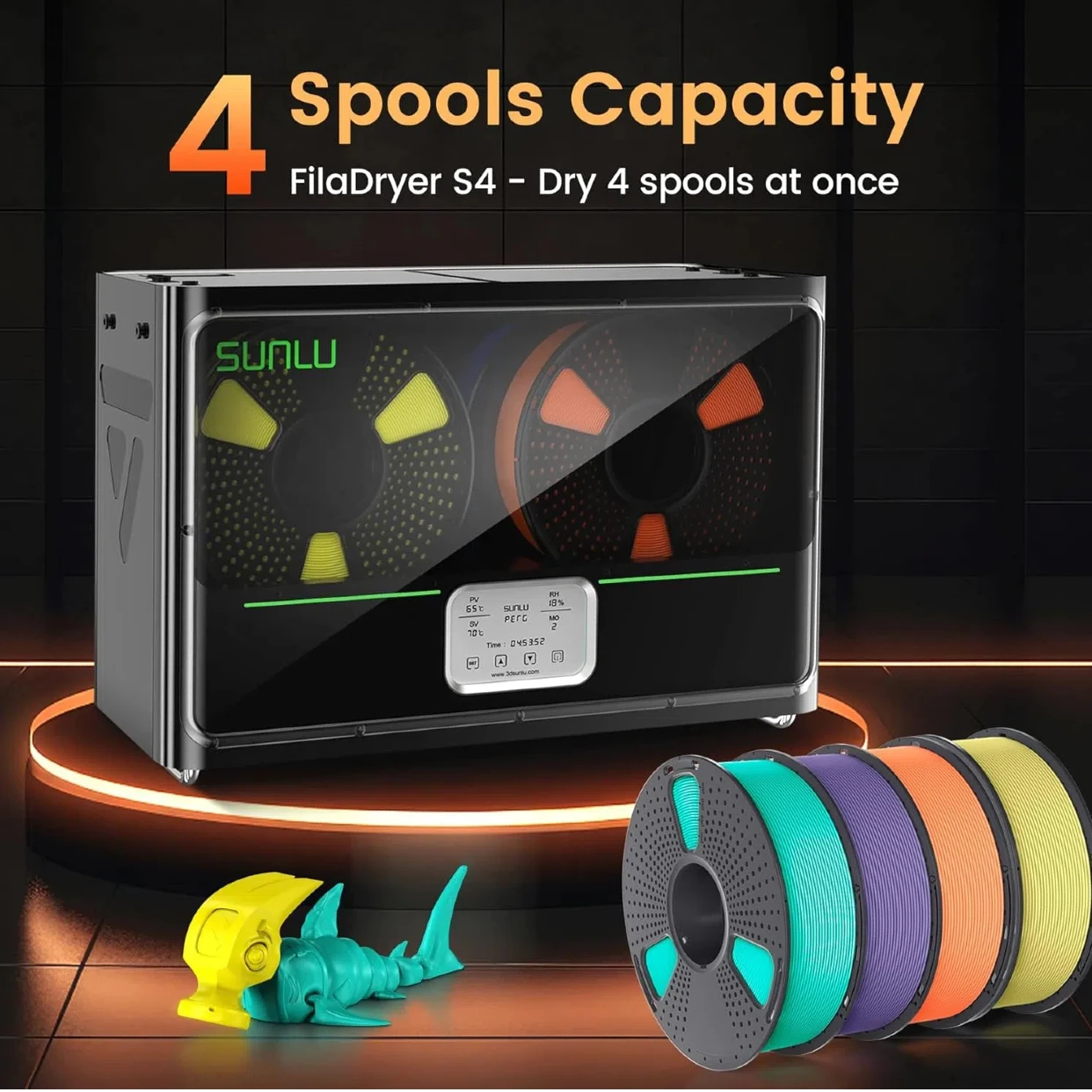 SUNLU S4 Filament Dryer Official 3D Printer 4 Spools 3KG Spool Filament Dryer 350W PTC Heater 70℃ Max Temp Sunlu S4 Dryer Box