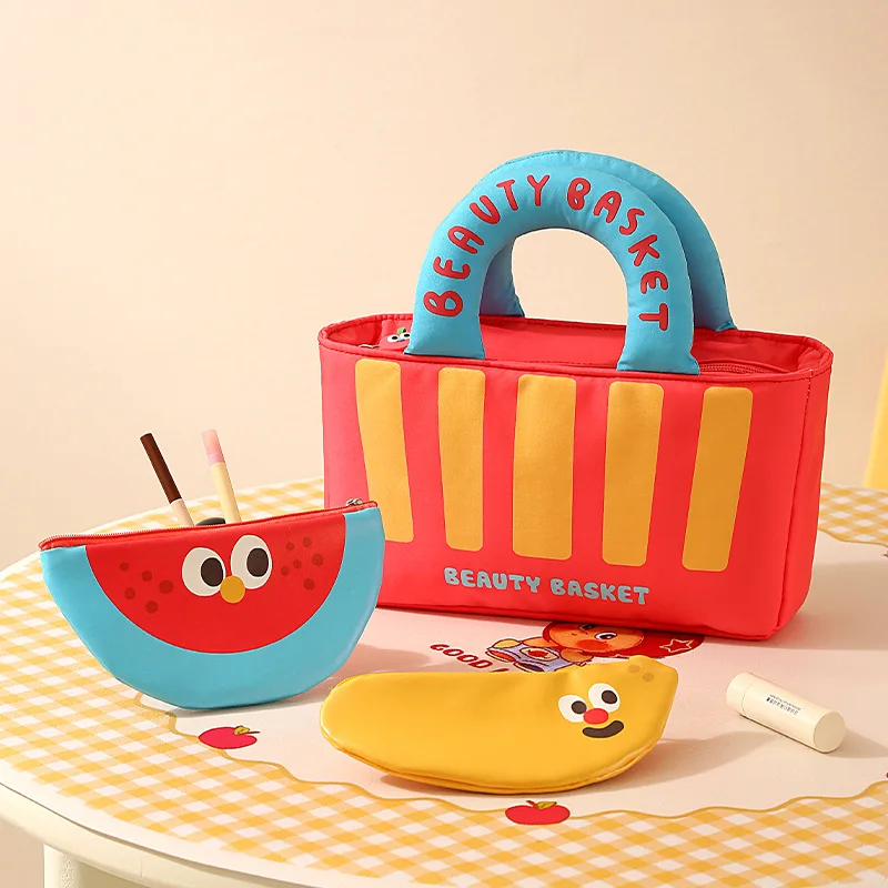 Cute Cartoon Fruit Series French Fries Tote Bag + Watermelon Banana Pencil Case Set Storage Bag, Featuring Fun Designs That Are Popular among Girls. It Can Be Used as a Cosmetic Bag to Store Small Beauty Items, or as a Pencil Case for Stationery. Childlike Color Scheme + Cute Expressions, It's Aesthetically Pleasing and Suitable for Students, Daily Commuting, and Outings, Etc., Making It Easy to Store Small Items, a High-Looking and Practical Storage Item.