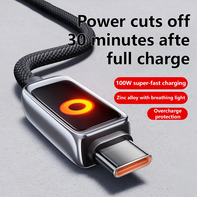 PD 100W USB C Cable 1M Automatic Power Off Fast Charge Usb A Or Type C To C Cable For iPhone 17 16 Pro Max Xiaomi Sumsang