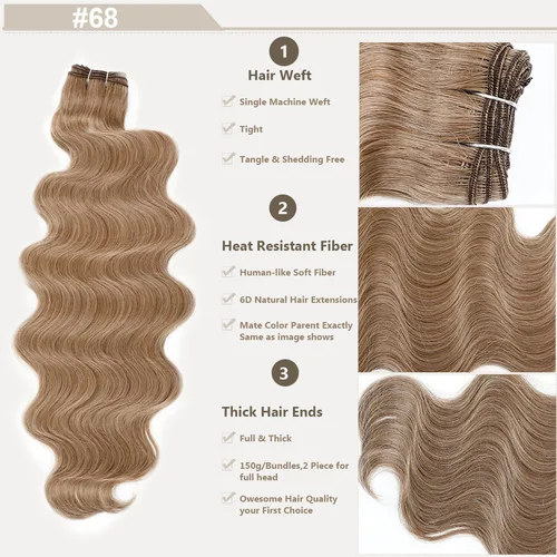 Imagen 2 del producto Magicae resaltado rubio 27/613 200 gramos Bio Body Wave mechones de cabello 30 pulgadas marrón M816 extensiones de cabello sintético blanco plateado