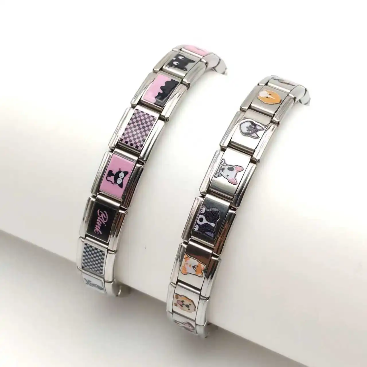  Lateefah Stainless steel module elastic band detachable bracelet unisex small square printed pattern splicing bracelet