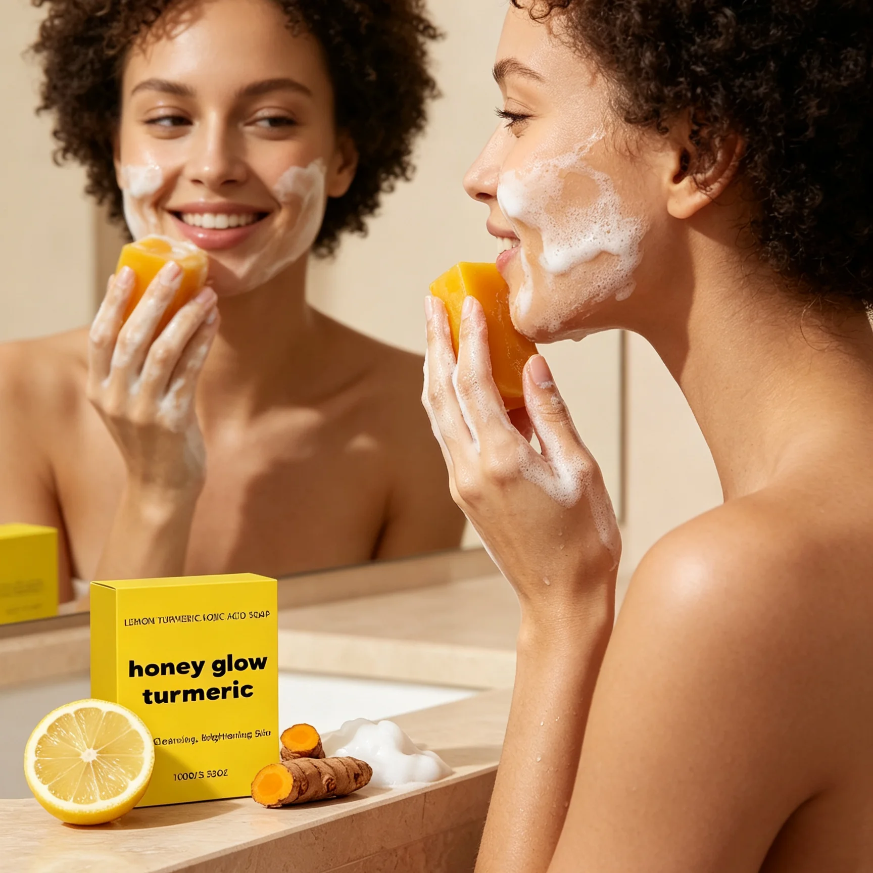 Turmeric Kojic Acid Brighten Soap Deep Cleaning Even Skin Tone Exfoliating Handmade Honey Lemon Organic Natural Body Soap Bar