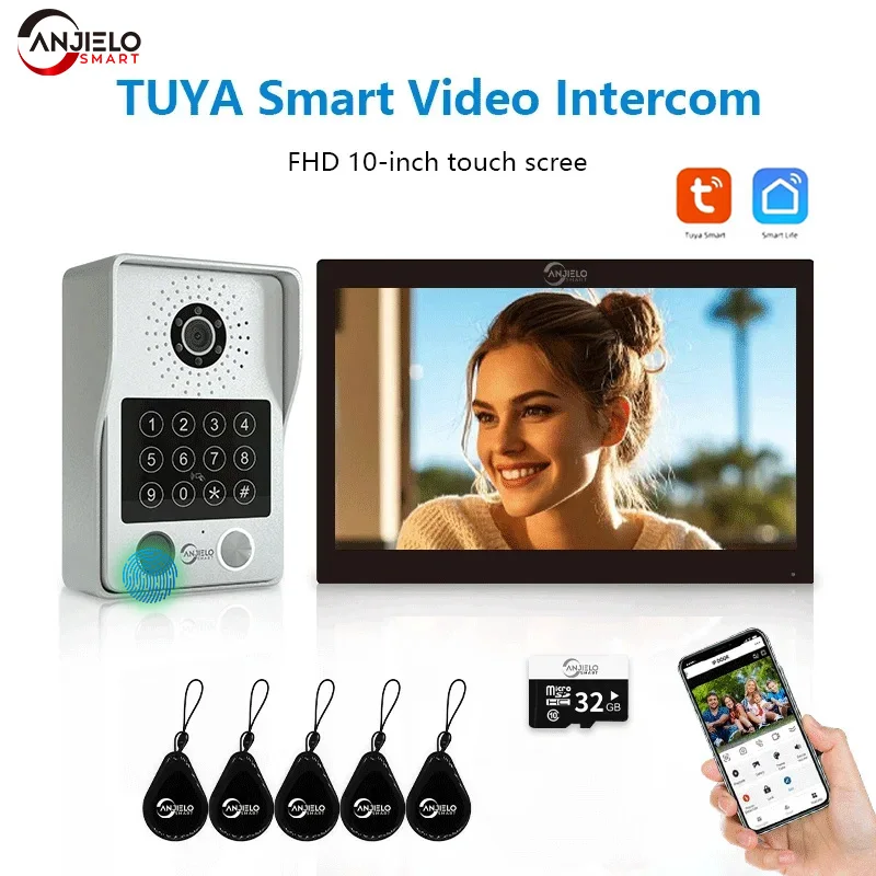 1080P Tuya Smart Fingerprint 5-in-1 Unlock Videophone Video Intercom Video Doorbell Camera with Motion Detector