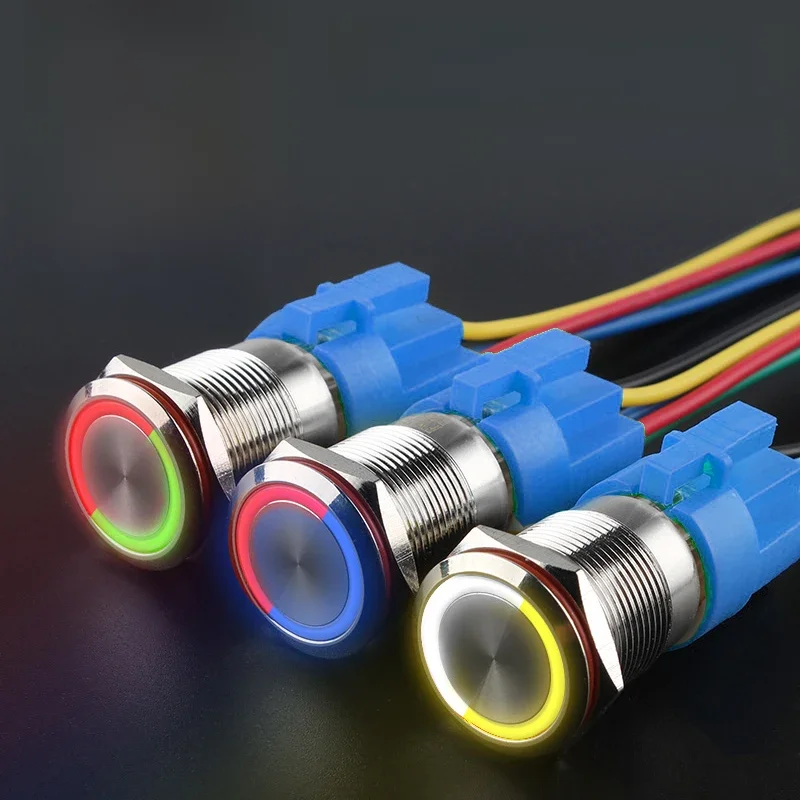 Bouton-poussoir LED en métal, deux couleurs, 16/19/22mm, lampe étanche, sonnette de voiture, verrouillage momentané, 12V 24V 220V, sans prise