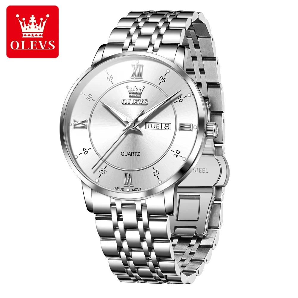 

OLEVS Original Brand 3680 Men's Watches Swiss Movement Dual Calendar 30m Waterproof Quartz Watch for Man Luminous Top Wristwatch