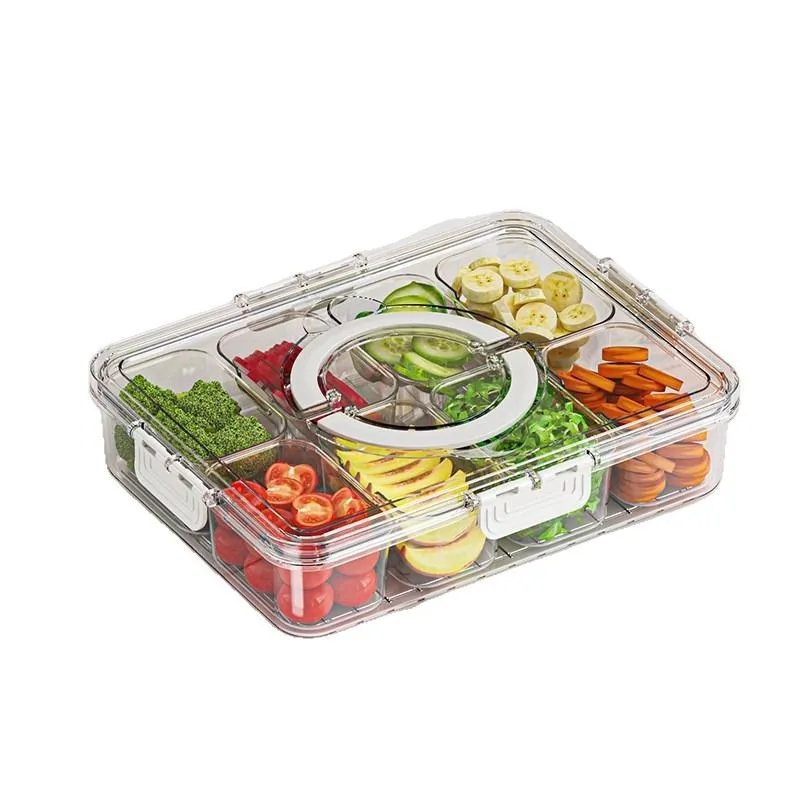 

1 шт. Прозрачный контейнер для хранения продуктов с 8 отделениями, герметичный контейнер для холодильника, органайзер для хранения еды с разделителями