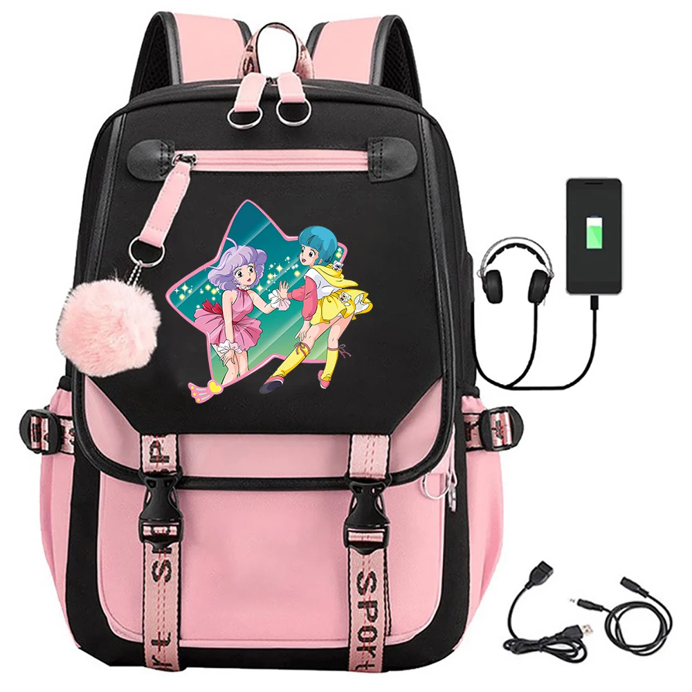 

Anime Creamy Mami Print Backpack Teenager Casual Street USB Rucksack Large Capacity Cute Kawaii Girls Backpack School Bags