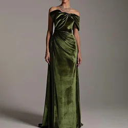 High Quality Velvet Party Dress Customized Strapless Elegant Evening Dress with Off the Shoulder Modern Straight Bow Prom Gowns