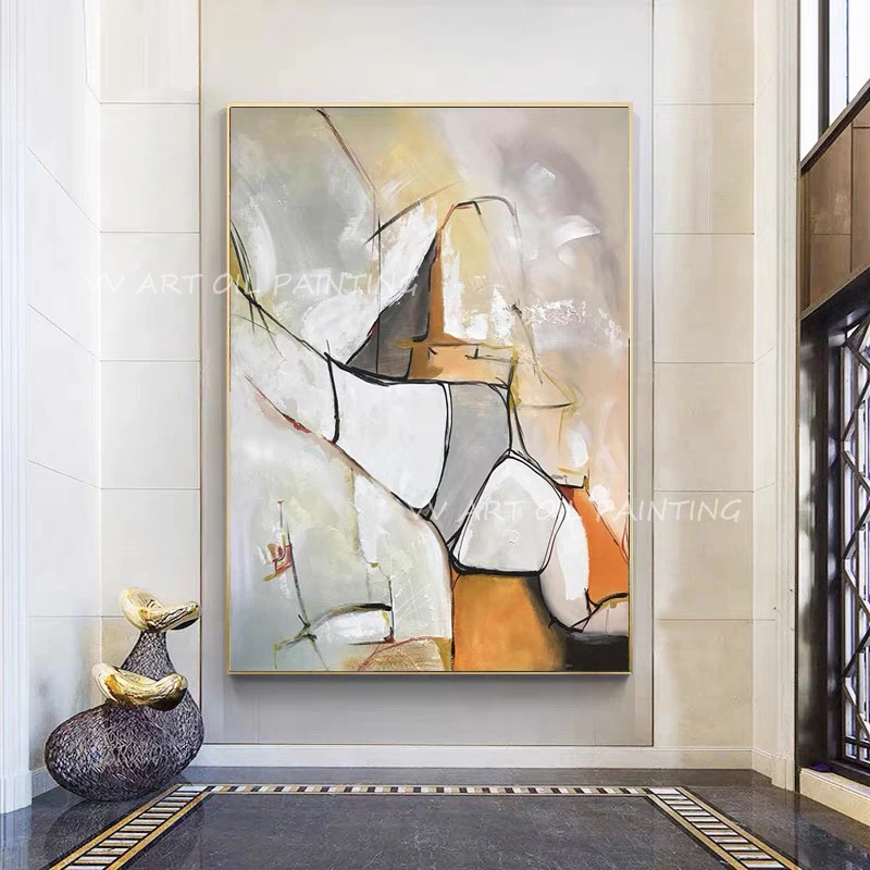 Hand Painted Abstract Impasto Oil Painting, Neutral Warm Tone Palette Knife Canvas Art, Modern Minimalist Vertical Wall Decor