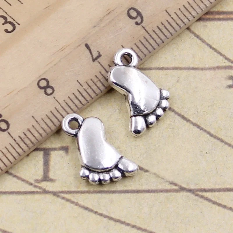 20 sztuk Charms dwustronna stopa 14x10mm tybetański srebrny kolor zawieszki antyczne tworzenia biżuterii DIY Handmade Craft wisiorek — zdjęcie 2