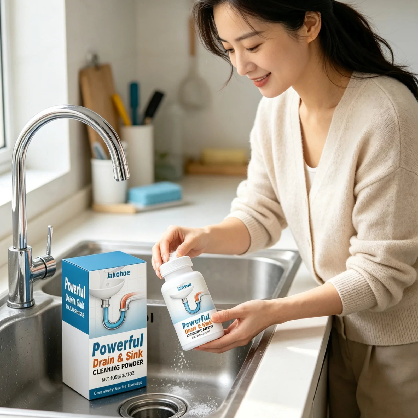 Jakehoe Drain Cleaner Powder Efficient Cleaning Fast Dissolving Dirt Break down Blockages Neutralize Odors Pipe Dredge Cleaner