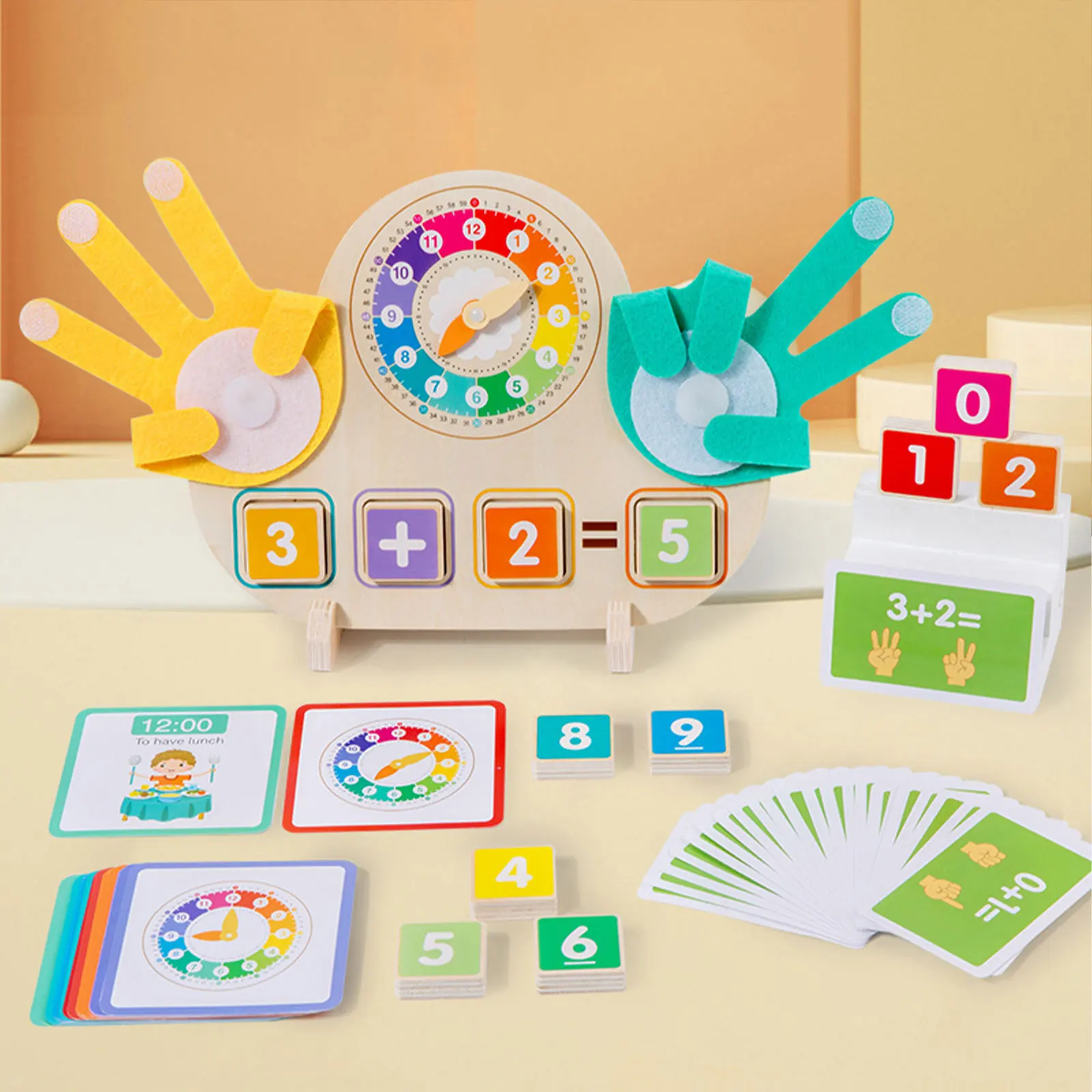 Éclairage mathématiques dessin animé Animal doigt numéro décomposition addition et soustraction reconnaissance des couleurs correspondant jouets en bois