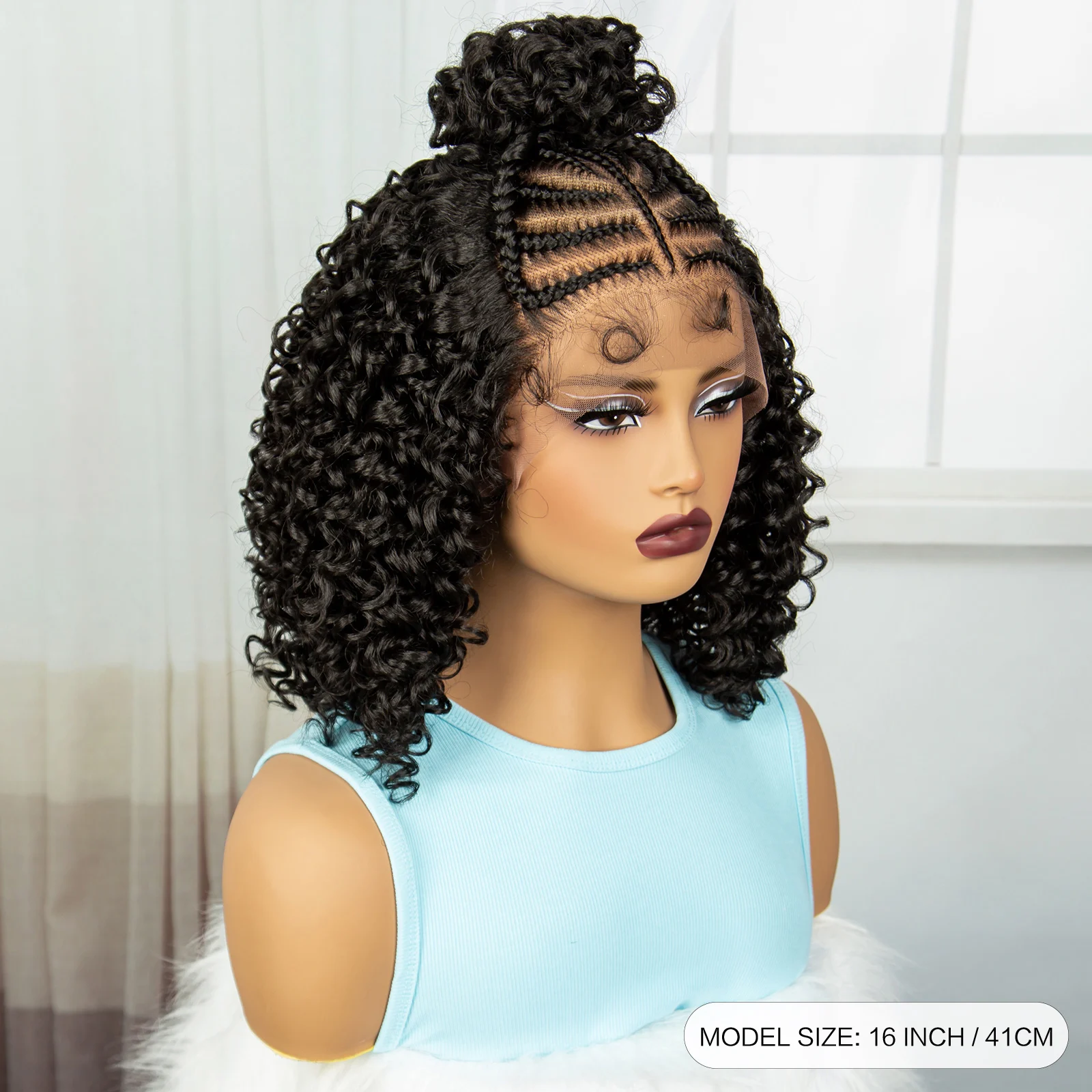 Afro Kinky Curly Braided Wigs Synthetic Lace Front Braided Wigs for Black Women Kontless Box Braiding Hair Wig with Baby Hair