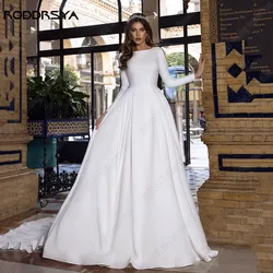 Rodddrsya proste satynowe suknie ślubne dla kobiet elegancka, długa rękawy suknia dla panny młodej linii vestidos de novia boda civil Custom Made