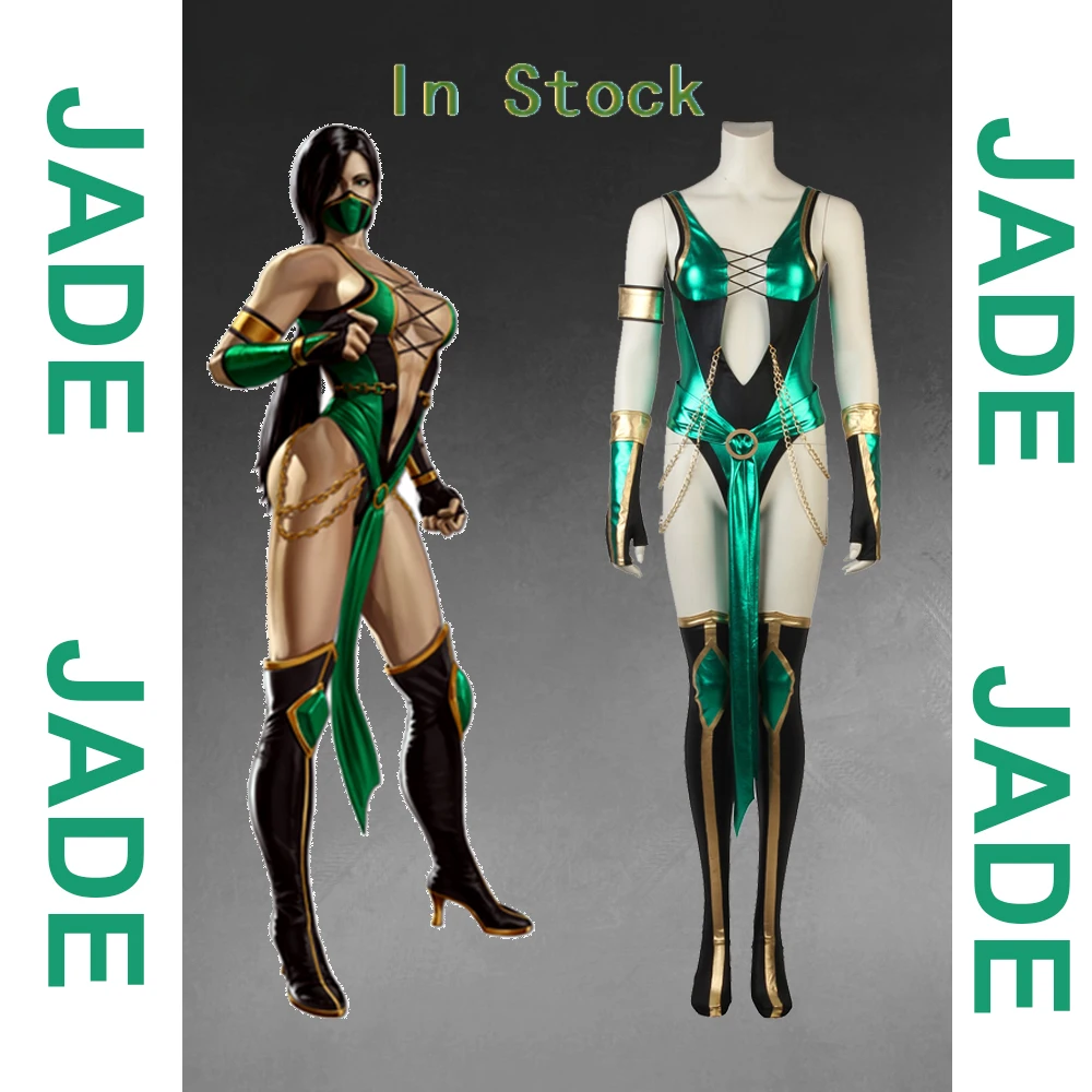 

（In stock）Game Mortal Kombat X Jade Cosplay Costume Jade Blue Sexy Tights Battle Combat Adult Women's Outfit Full Suit