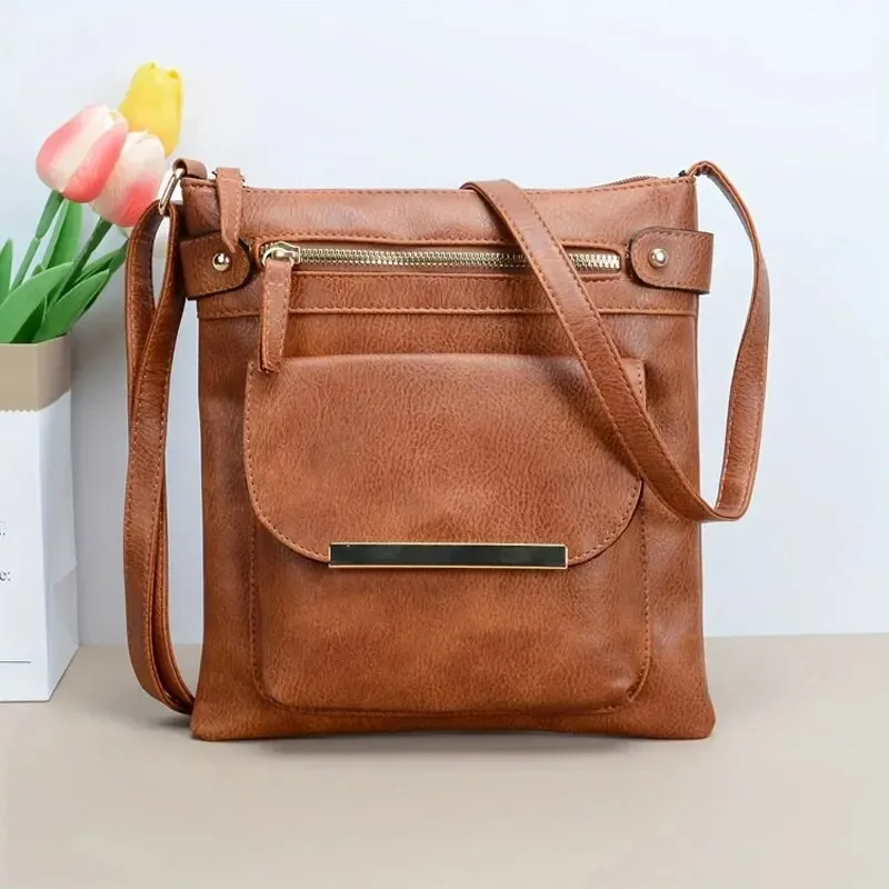 Vintage jednokolorowe torby Crossbody dla kobiet, teksturowana torba na ramię ze skóry Pu, damskie torebki i portmonetki — zdjęcie 2