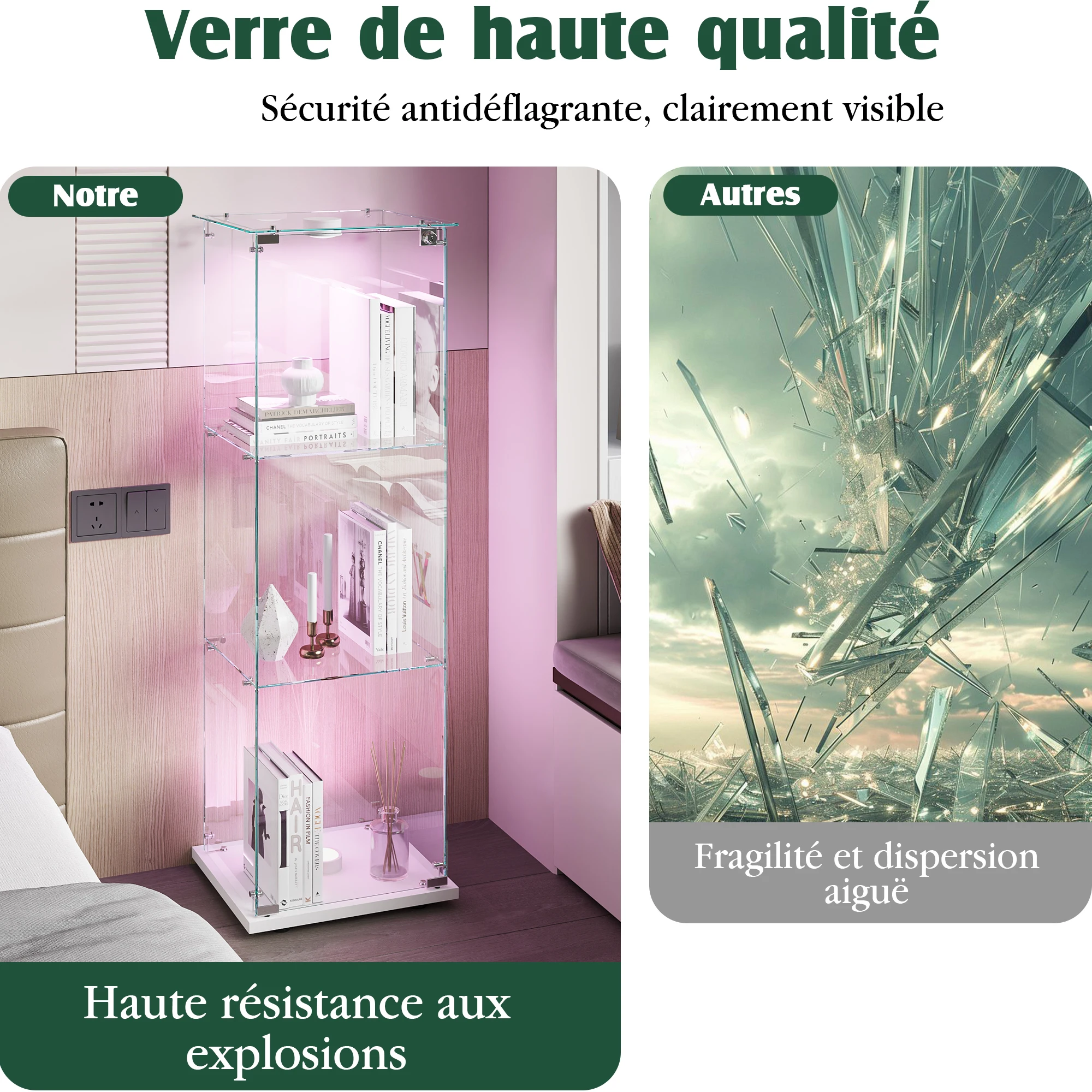 عرض النظارات باب واحد مع 3 أرفف و LED، خزانة نظارات بقفل، نوافذ أثاث غرفة المعيشة، غرفة النوم، #4