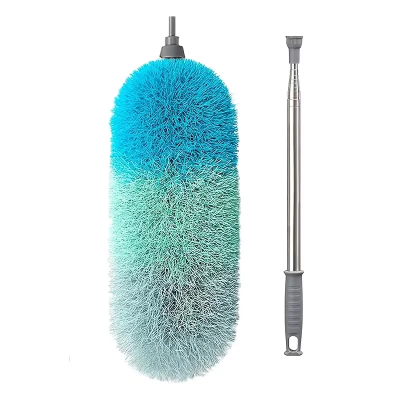 Retractable Microfiber Duster with Flexible Long Handle & Electrostatic Dust Brush - Heavy-Duty Stainless Pole, Telescopic for C