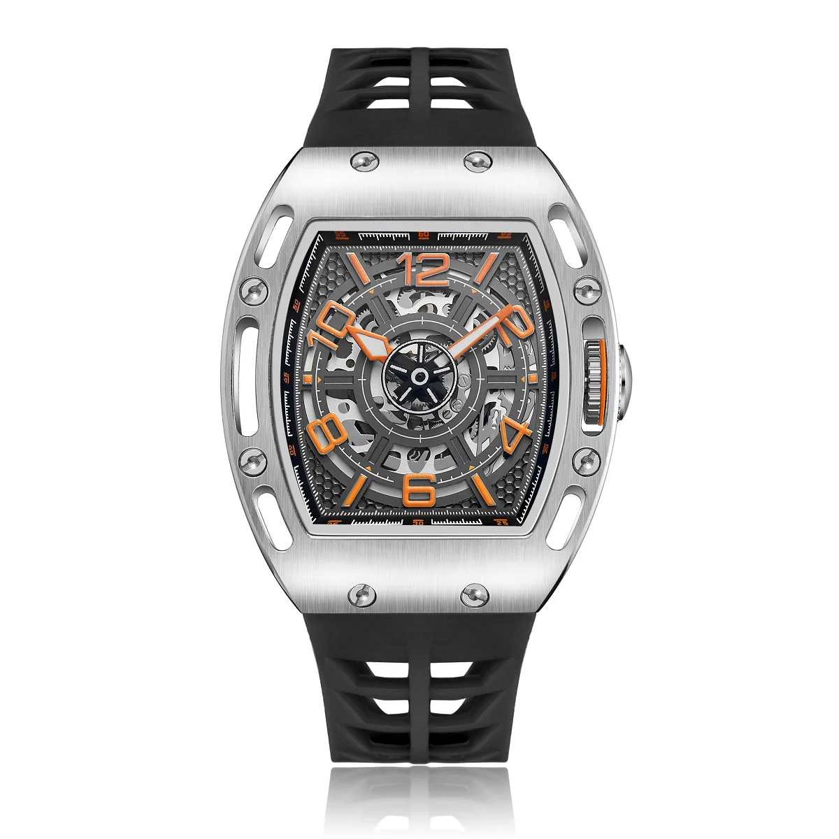 Alta Qualidade RM estilo esqueleto Dial Watch Rubber Band Japão Movimento Men Quartz Watch