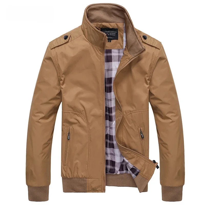 Wiosna Jesień Męskie Kurtki Bomber Casual Mężczyźni Jednolity Kolor Odzież Sportowa Płaszcze Mężczyźni Stójka Slim Fit Biznesowe Kurtki Trench 6XL — zdjęcie 2