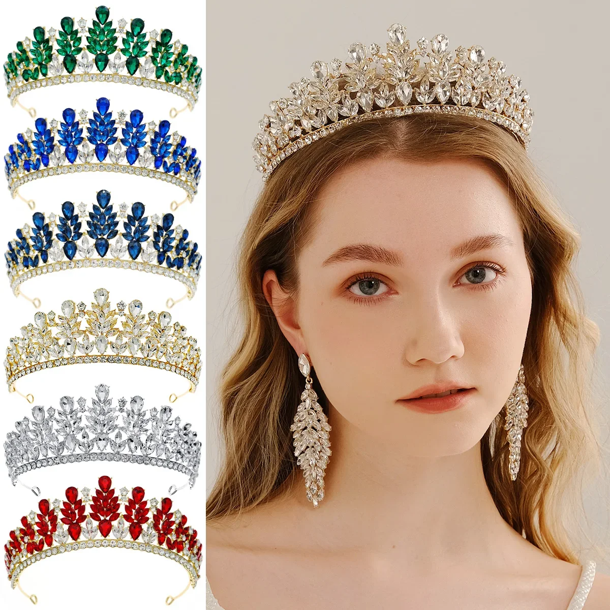Fashion Crystal Crown Inlaid Rhinestone Luxury Tiara Bridal Headdress Wedding Accessories Princess Party Jewelry