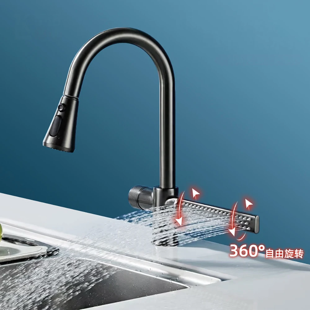 Tianview Kitchen pull-out faucet household multi-function swivel hot and cold pressurized splash-proof faucet