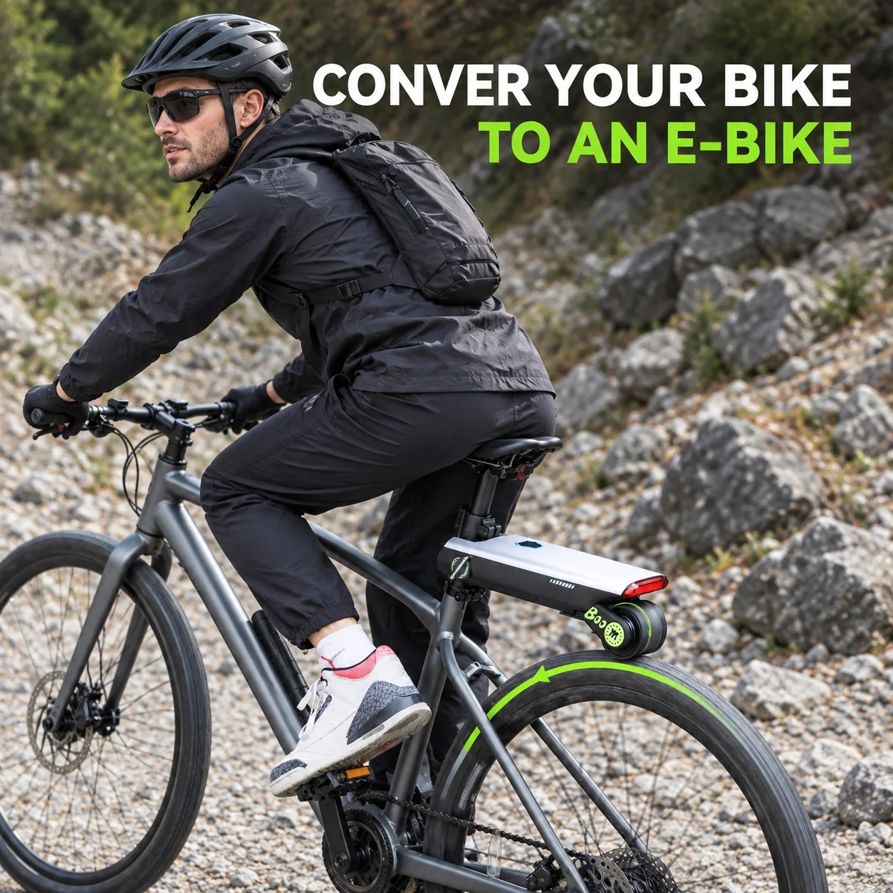 Kit di conversione per bici elettrica con ruote a montaggio senza attrezzi | Autonomia con assistenza alla pedalata di 31 miglia | Batteria 18V 10AH | Trasmissione per Bicicletta da Strada 15,5