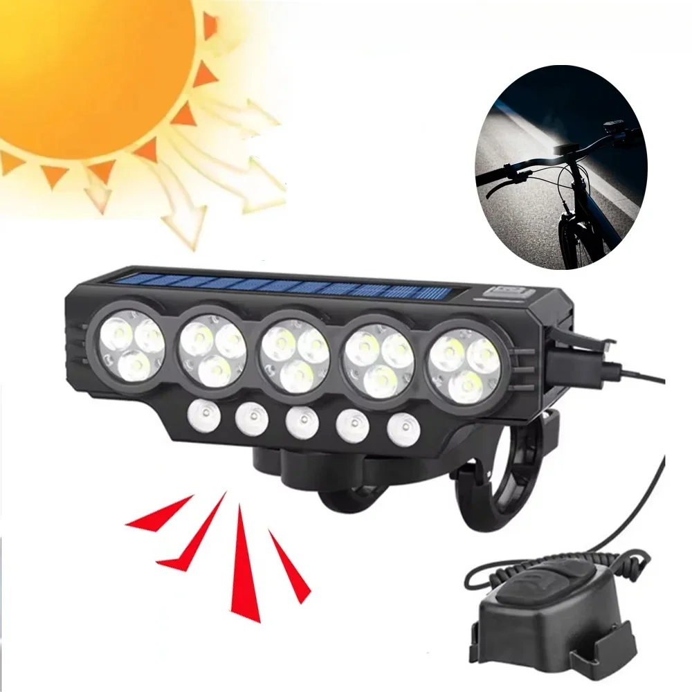 AliExpress BUCKLOS 5/9 LED Solar Power Bicycle Front Light USB Rechargeable Highlight 120dB Cycling Bike Horn Easy To Install Bicycle Bell Light