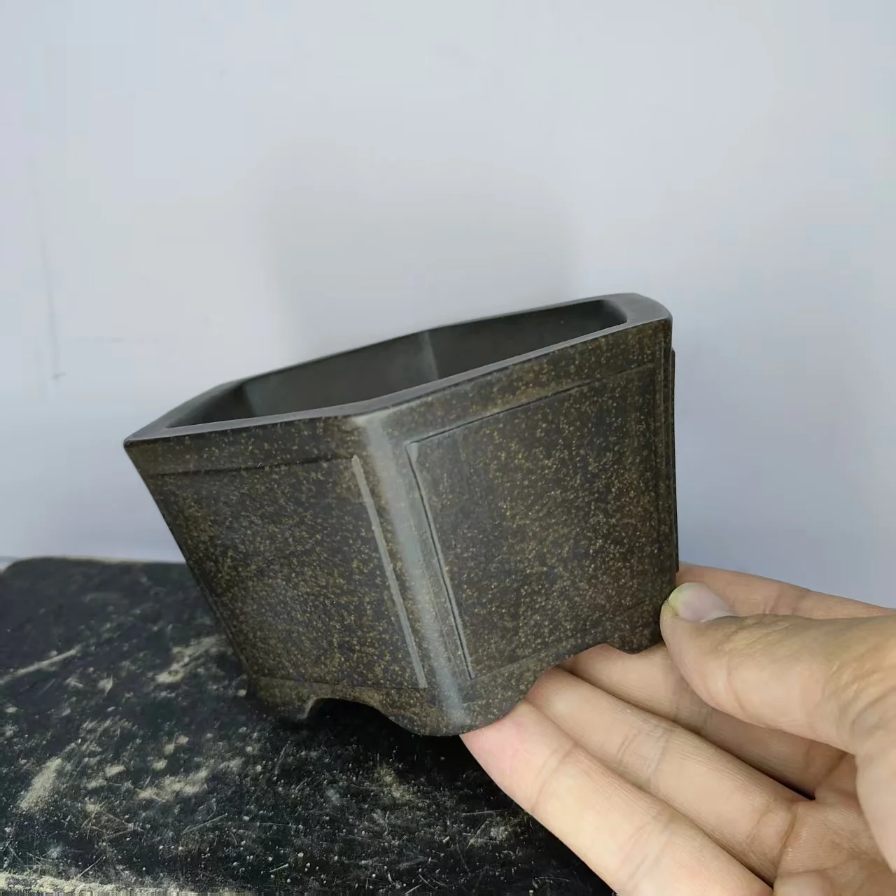 Classic-Old-Brown-Handmade-Hexagonal-Bonsai-Pot