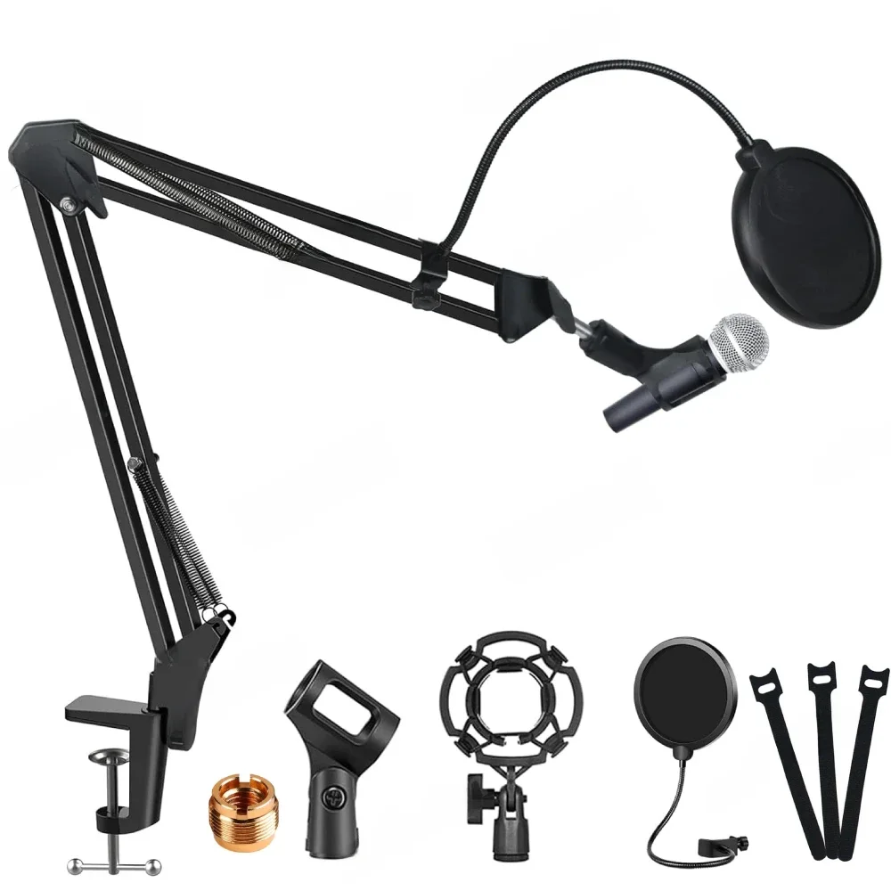 Uniwersalne zestawy statywów mikrofonowych Wysięgnik nożycowy z filtrem pop do mikrofonu Shure SM7B SM58 AM8 A8 A6V K658 — zdjęcie produktu 7